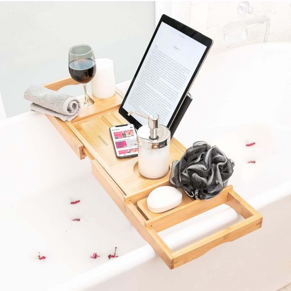 Bath Caddy Tray for Tub: Bamboo Bathtub Tray Caddy Expandable